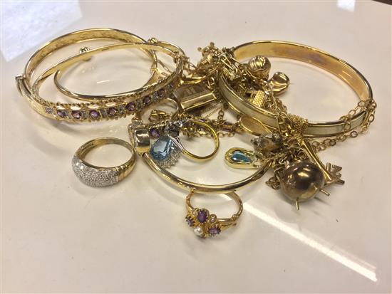 Various 9ct gold jewellery , charm bracelets etc, 99g gross